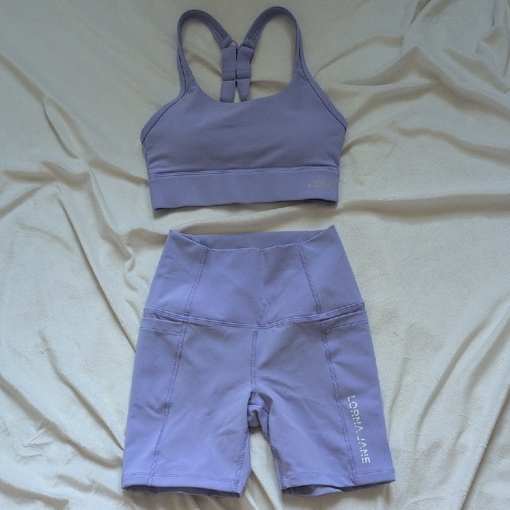 Lorna Jane Purple Sports Bra and Shorts Set
